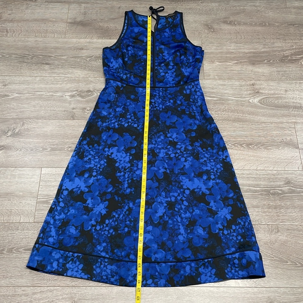 Banana Republic Kristi Black Blue Floral Sleeveless Tie Back Dress Pockets 8 - Picture 10 of 16